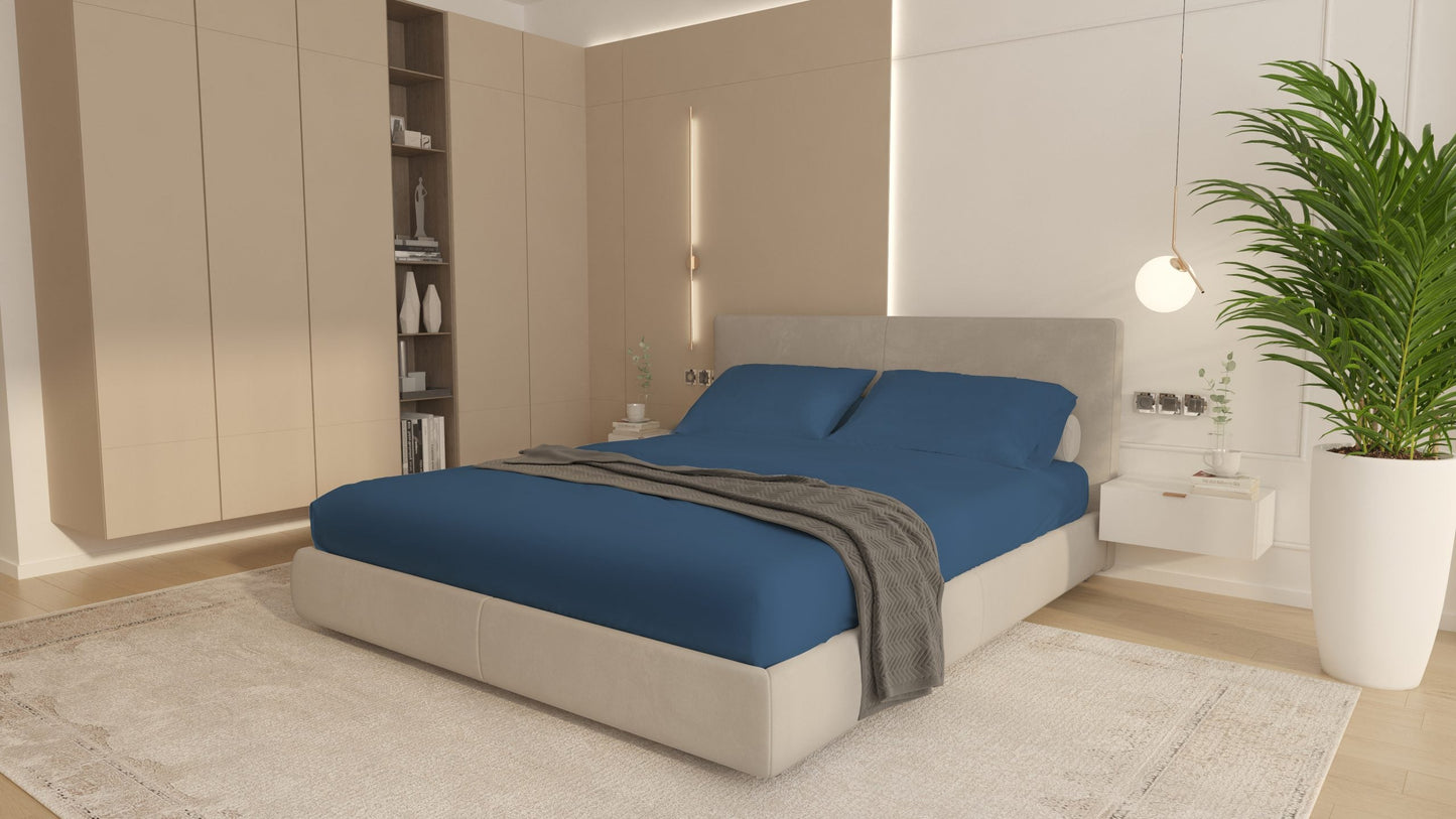 Husa Bumbac Cottone cu elastic 180x200,Albastru